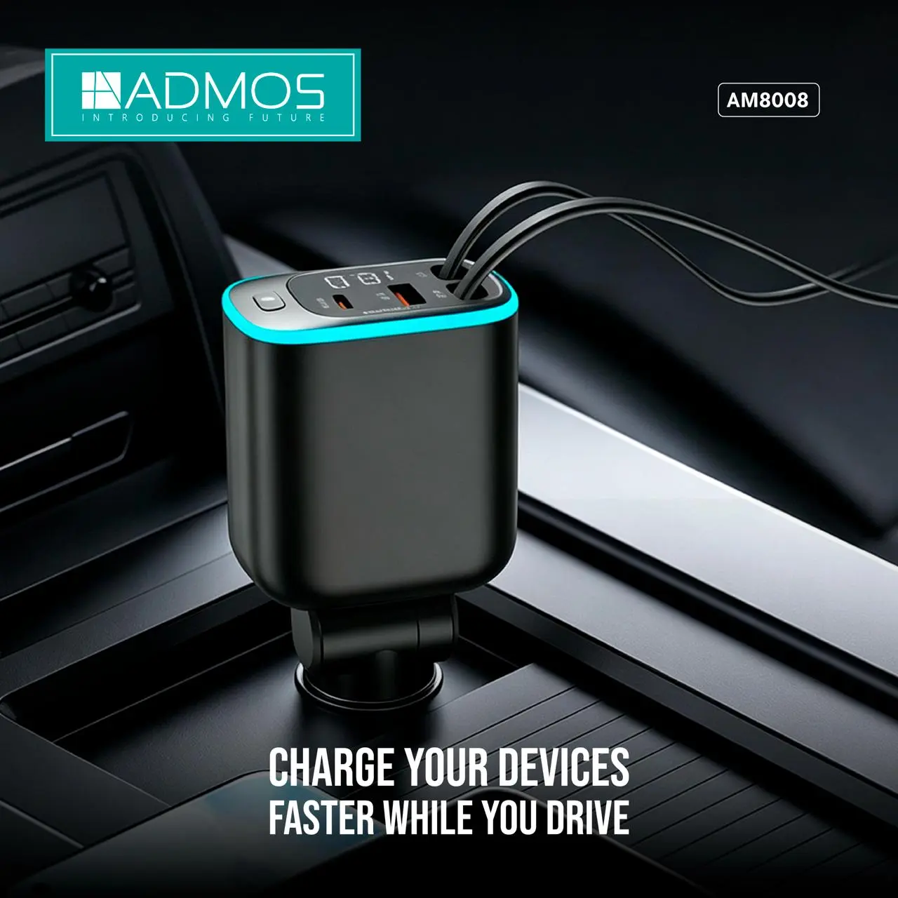 ADMOS AM8008 – 72W Super Fast Retractable Car Charger